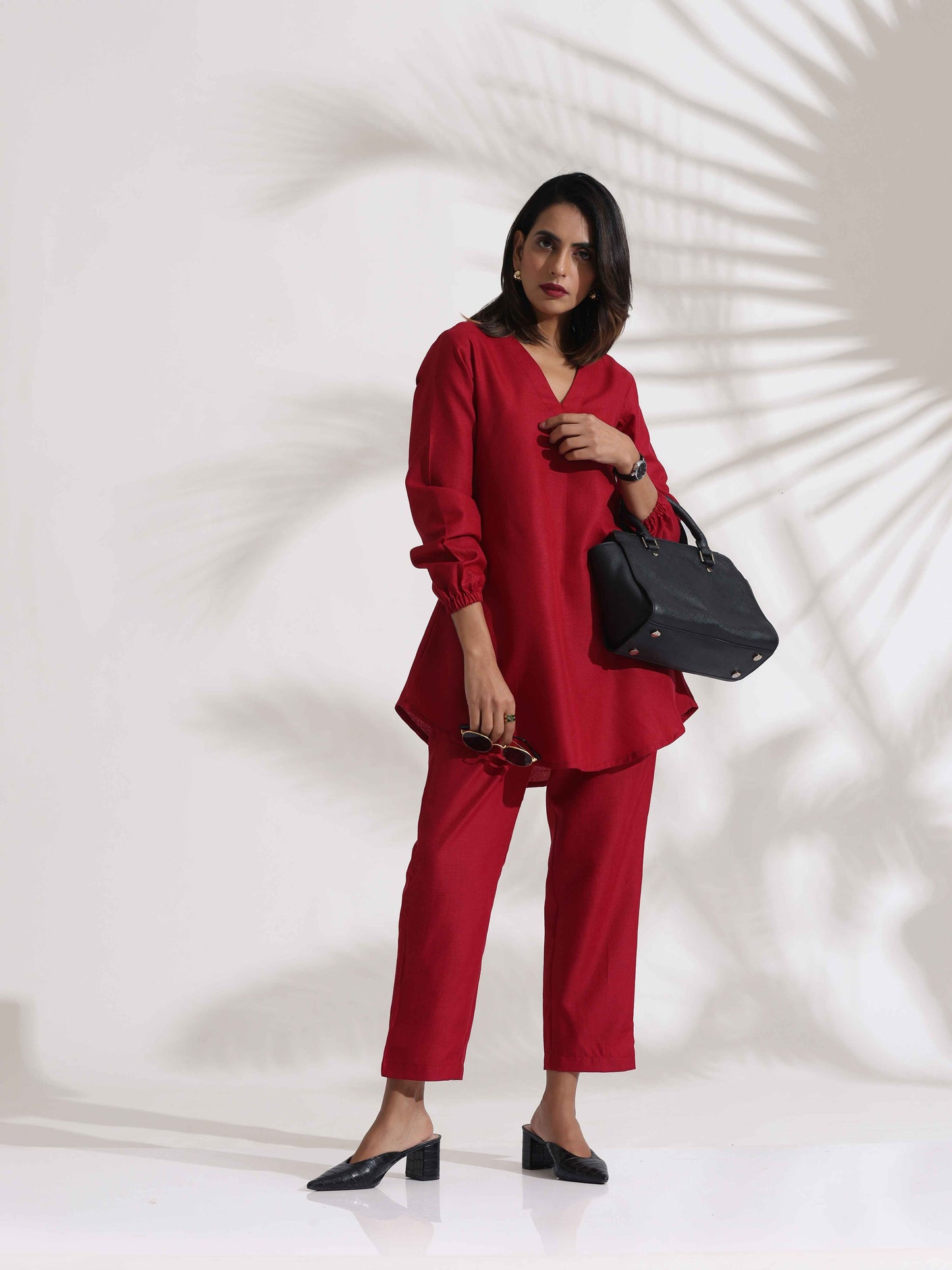 trueBrowns Maroon Slub Co-ord Set - Swadesiicart
