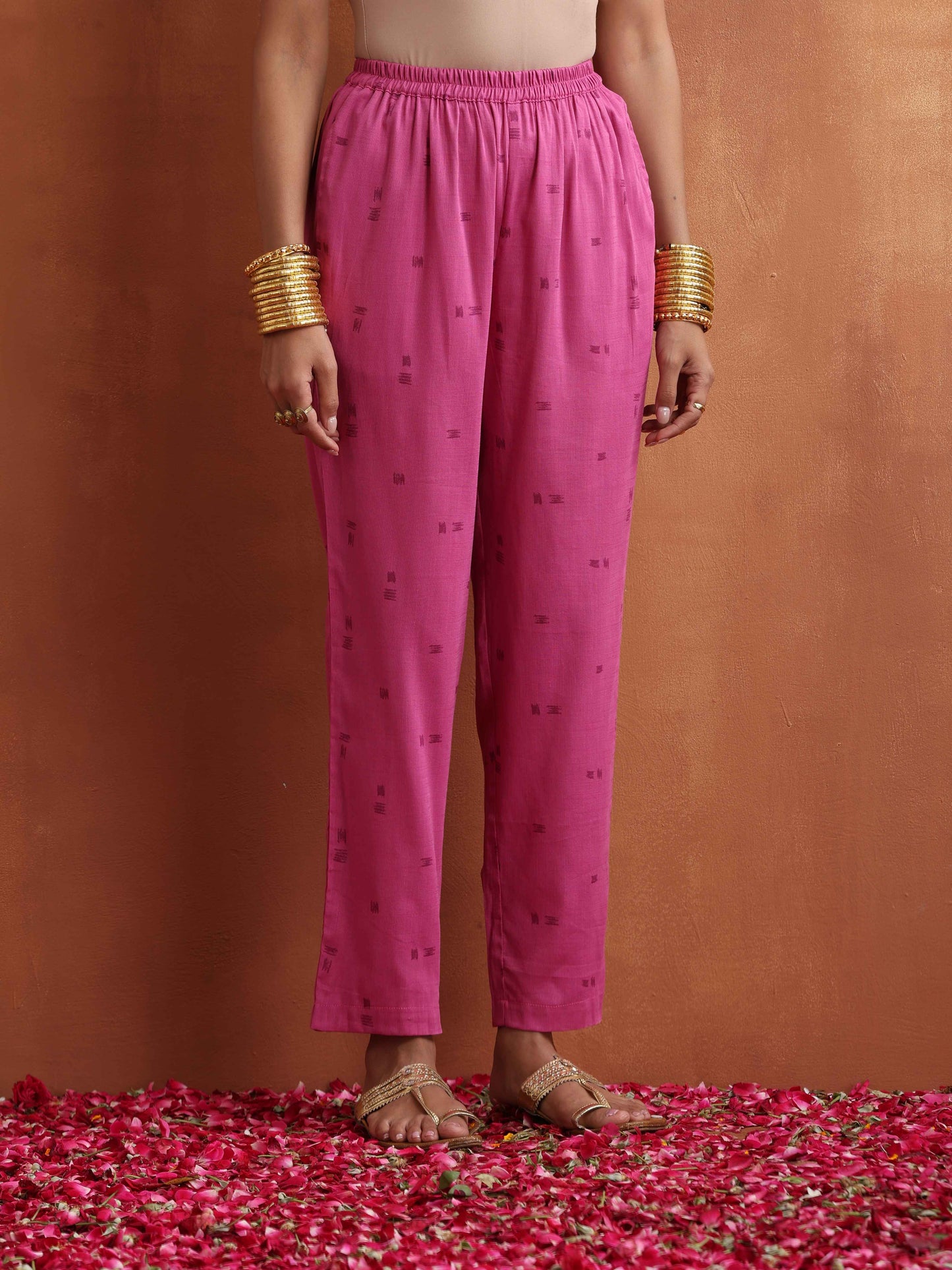 trueBrowns Pink Print Kaftan Kurta Co-ord Set - Swadesiicart