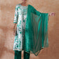 InWeave Women's White Teal Lurex Leaf Print Patch Gota Kurta Set W Teal Dupatta - Swadesiicart