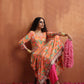 trueBrowns Orange Print Flared Anarkali Kurta Set | Swadesiicart