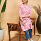 InWeave Women's Pink Foil White Print Angrakha Stright Kurta - Swadesiicart