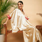 InWeave Women's Beige Red Brocade Boho Satin Top W Palazzo Set - Swadesiicart