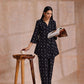 trueBrowns Black White Floral Print Cotton Collar Short Co-Ord Set - Swadesiicart