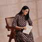 trueBrowns Black Floral Bagru Print Cotton Flared Kurta Pant Set | Swadesiicart