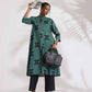 trueBrowns Green Cotton Print Front Slit Kurta Set | Swadesiicart