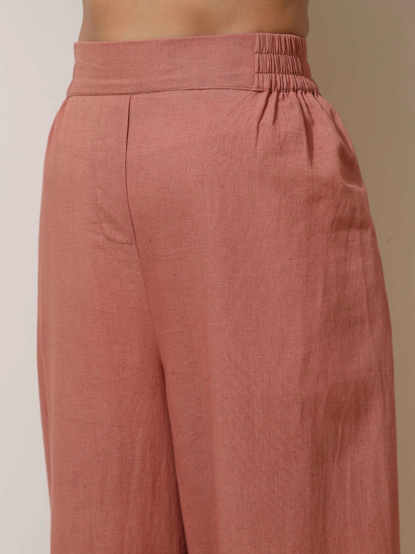 trueBrowns Peach Cotton Linen Kurta Pant Set | Swadesiicart