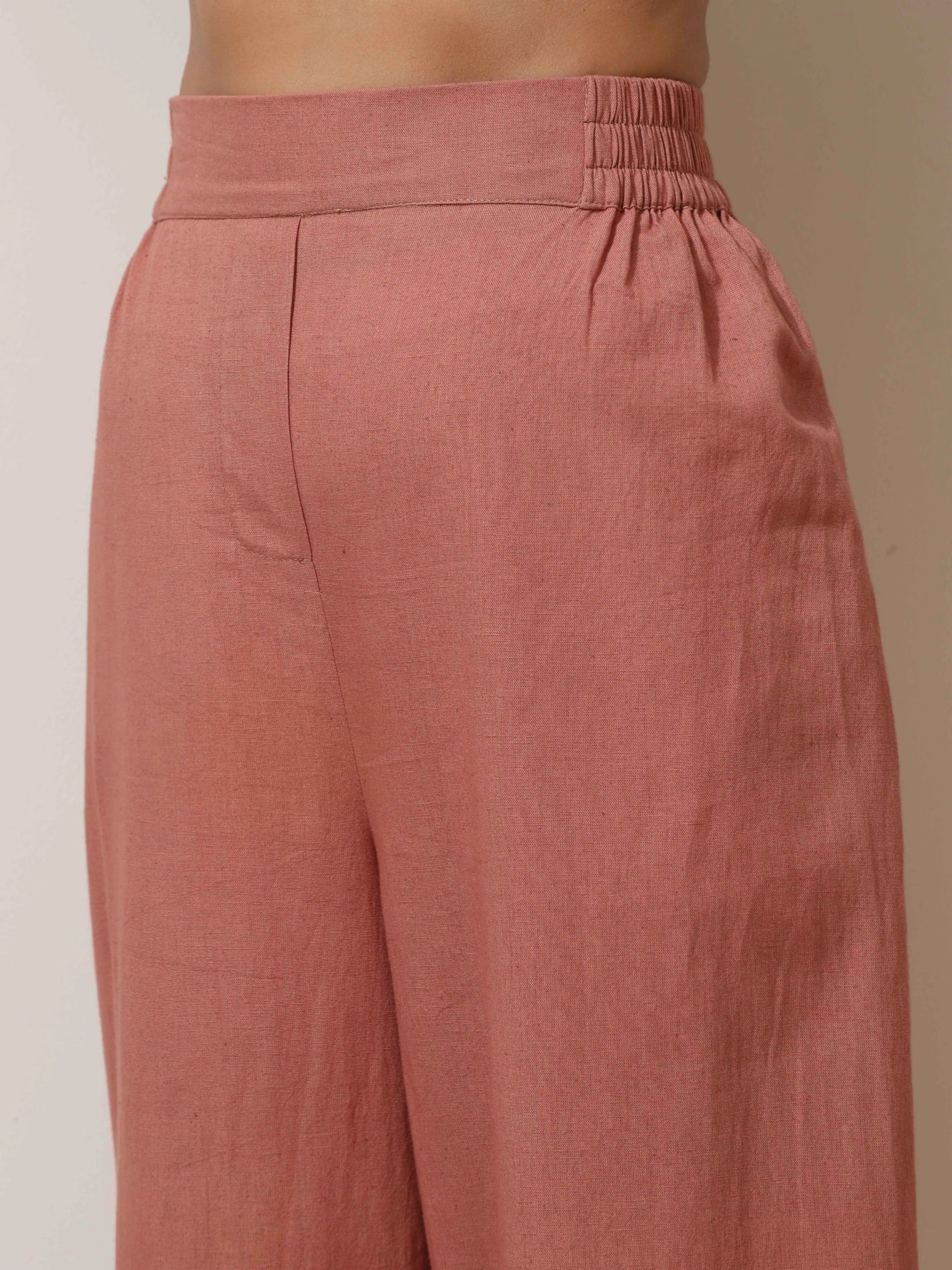 trueBrowns Peach Cotton Linen Kurta Pant Set | Swadesiicart