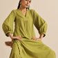 trueBrowns Fresh Green Dobby Puff Sleeve Kurta Pant Set | Swadesiicart