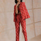 trueBrowns Red On Red Ikat Print Cotton Pant Suit Set | Swadesiicart