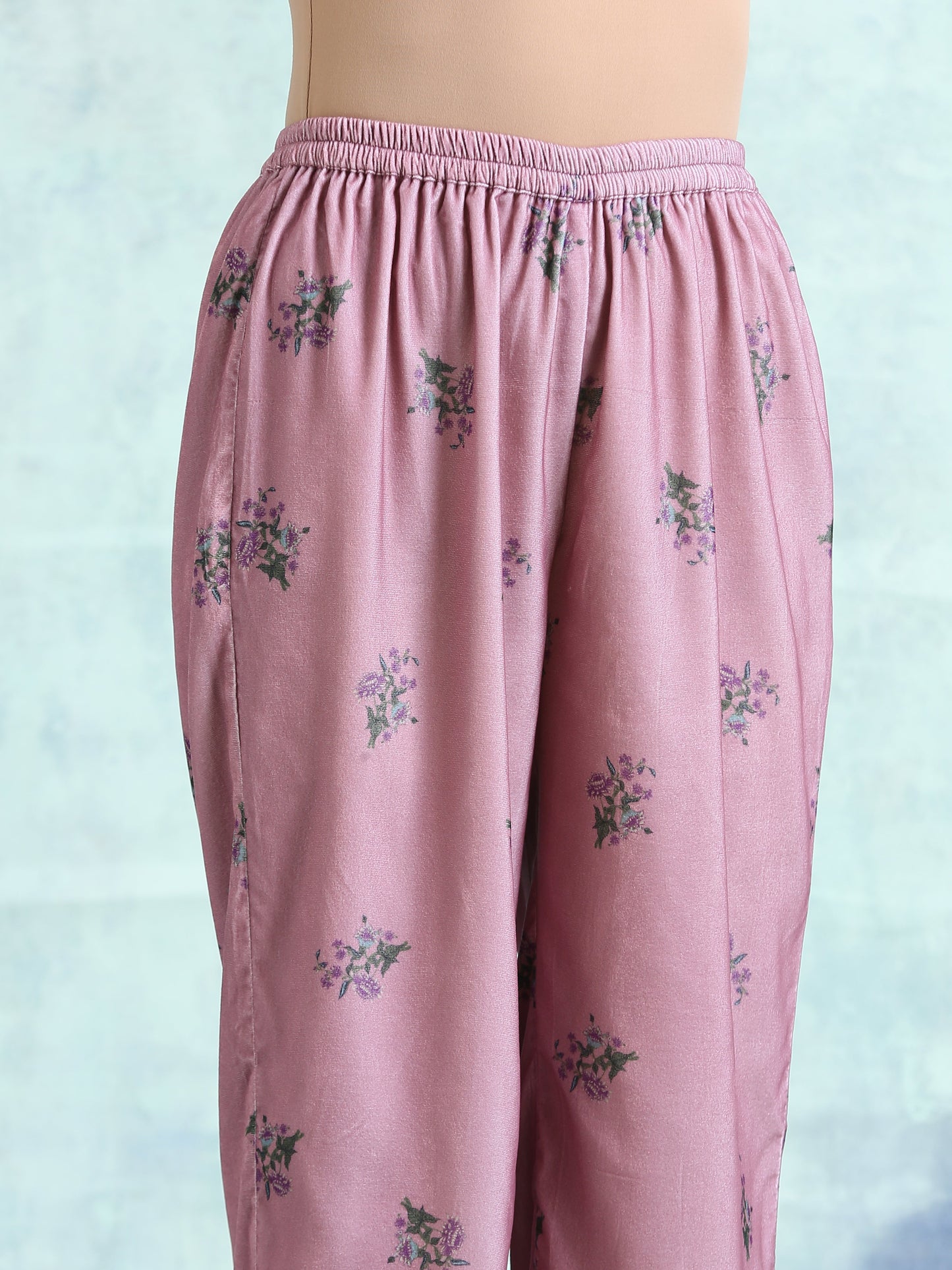 trueBrowns Light Mauve Printed Velvet Co-Ord Set - Swadesiicart