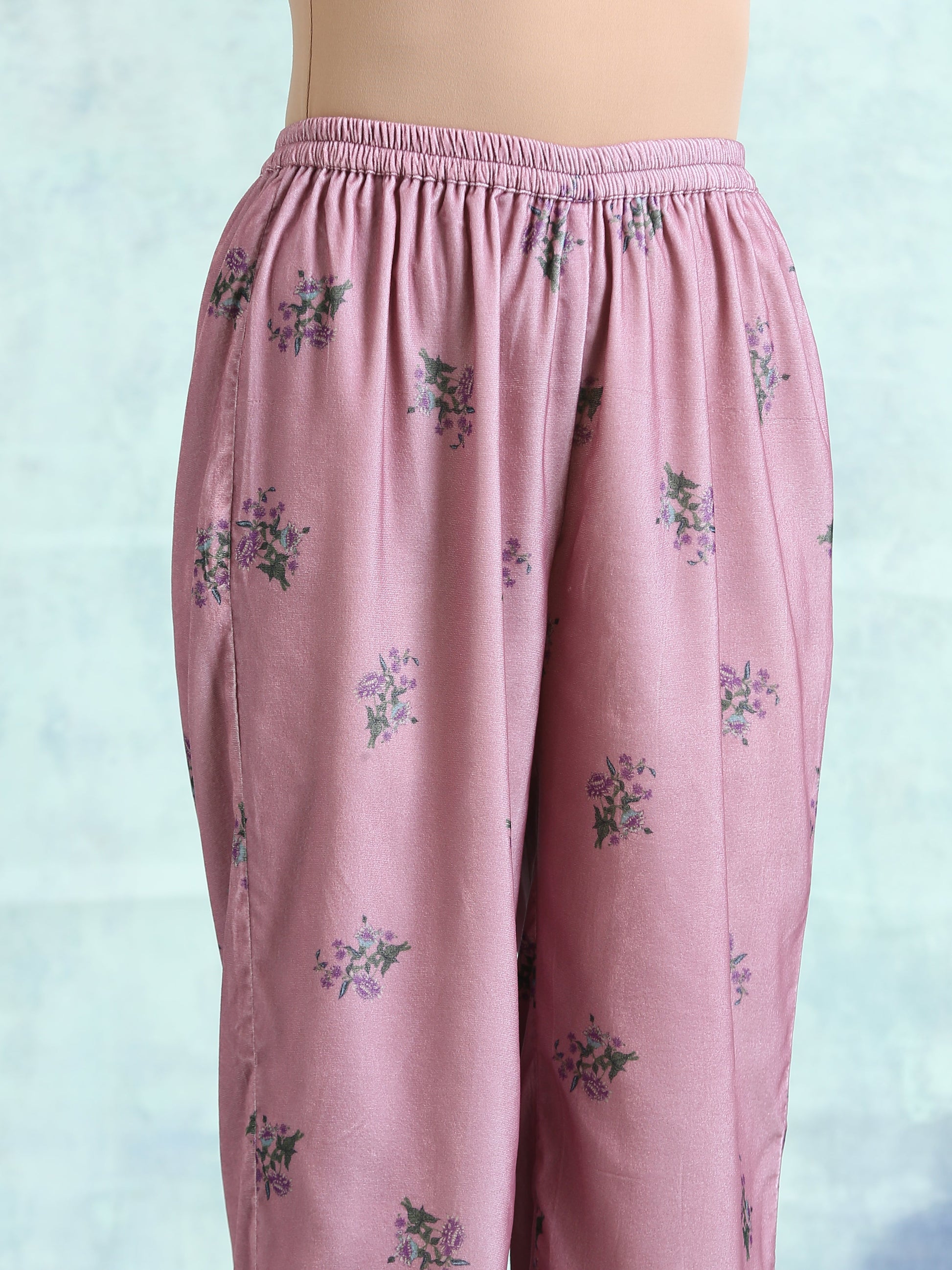 trueBrowns Light Mauve Printed Velvet Co-Ord Set - Swadesiicart
