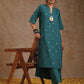 trueBrowns Deep Sea Gold Cotton Relaxed High-Low Kurta Set | Swadesiicart