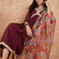 InWeave Women's Dark Burgundy Alia Neck Style Gota Set W Organza Dupatta - Swadesiicart