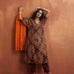 trueBrowns Brown Floral Print Kaftan Kurta Set | Swadesiicart