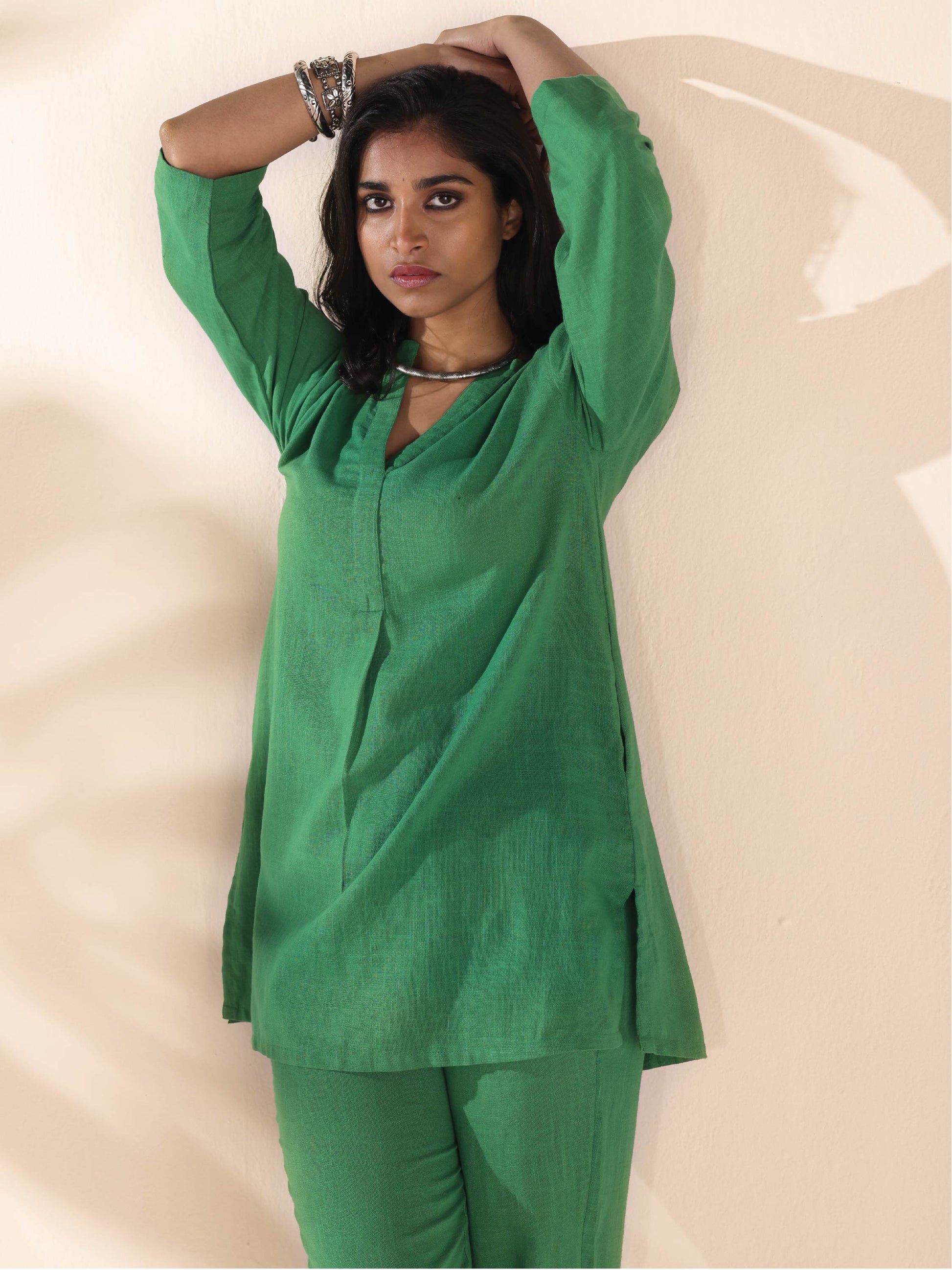 trueBrowns Green Cotton Relaxed Co-ord Set - Swadesiicart