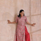 trueBrowns Pink Brown Overall Floral On White Block Print Cotton Slit Kurta Pant Set | Swadesiicart