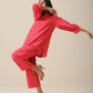 trueBrowns Bright Pink Slub Texture Baggy Sleeve Co-Ord Set - Swadesiicart