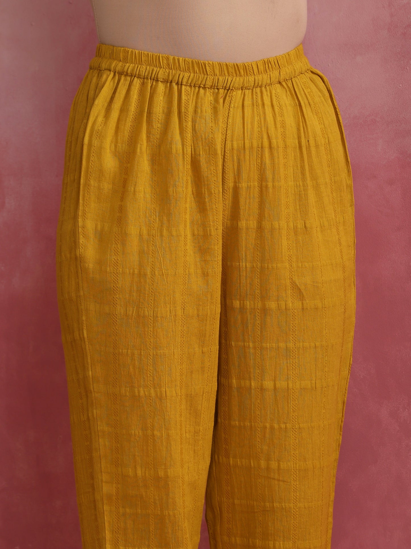 trueBrowns Mustard Cotton Dobby Kurta Set | Swadesiicart