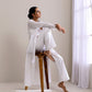trueBrowns White Dobby Overlay Jacket Blouse Pant Set | Swadesiicart
