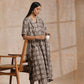 trueBrowns Clay Dabu Overall Print Cotton Panel Kaftan Kurta Pant Set | Swadesiicart