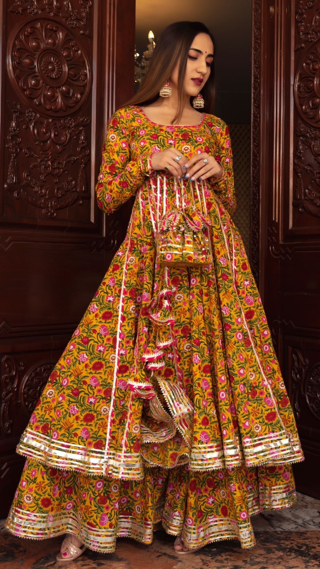 Pomcha Jaipur Mastani Cotton Anarkali Plazo Set | Swadesiicart