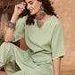 InWeave Women's Sage Green Kantha Lace Wrok Kimono Sleeve Kurta Set - Swadesiicart