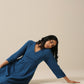 trueBrowns Classic Blue Slub Texture Overlap Pleat Kurta Pant Set | Swadesiicart