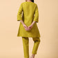 trueBrowns Cotton Linen Lime Green Pleated Co-Ord Set - Swadesiicart