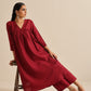 trueBrowns Maroon Slub Gathered Kurta Pant Set | Swadesiicart