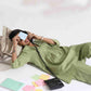 trueBrowns Green Slub Pleated Co-ord Set - Swadesiicart