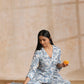 trueBrowns White With Overall Blue Print Cotton Angrakha Kurta Pant Set | Swadesiicart