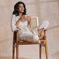 trueBrowns White With Small Floral Booti Print Cotton Pleated Co-Ord Set - Swadesiicart