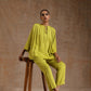 trueBrowns Lime Modal Satin Shoulder Pleat Co-Ord Set - Swadesiicart