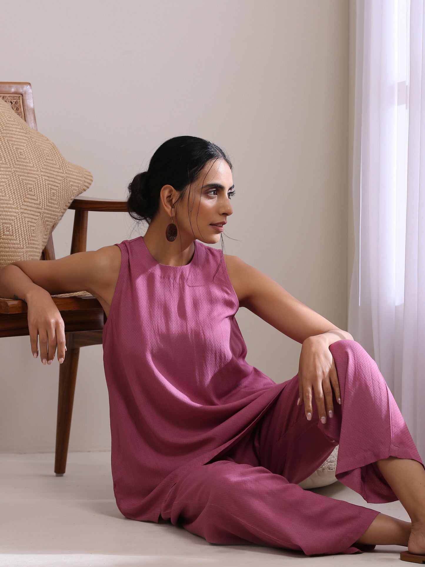 trueBrowns Onion Pink Dobby Sleeveless Short Co-Ord Set - Swadesiicart