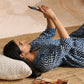 trueBrowns Indigo Dabu Zig-Zag Lines Print Cotton Flared Kurta Pant Set | Swadesiicart