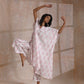 trueBrowns Pink Big Buta On White Print Cotton Panel Kaftan Kurta Pant Set | Swadesiicart