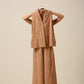 trueBrowns Beige Slub Texture Sleevesless Jacket Pant Set | Swadesiicart