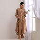 trueBrowns Beige Dobby Gathered Kurta Pant Set | Swadesiicart