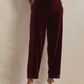 trueBrowns Maroon Velvet Embroidered Kurta Pant Dupatta Set | Swadesiicart