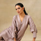 trueBrowns Grey Textured Silk Neck Pleat Co-Ord Set - Swadesiicart
