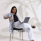 trueBrowns White Cotton Print Jacket Co-ord Set - Swadesiicart