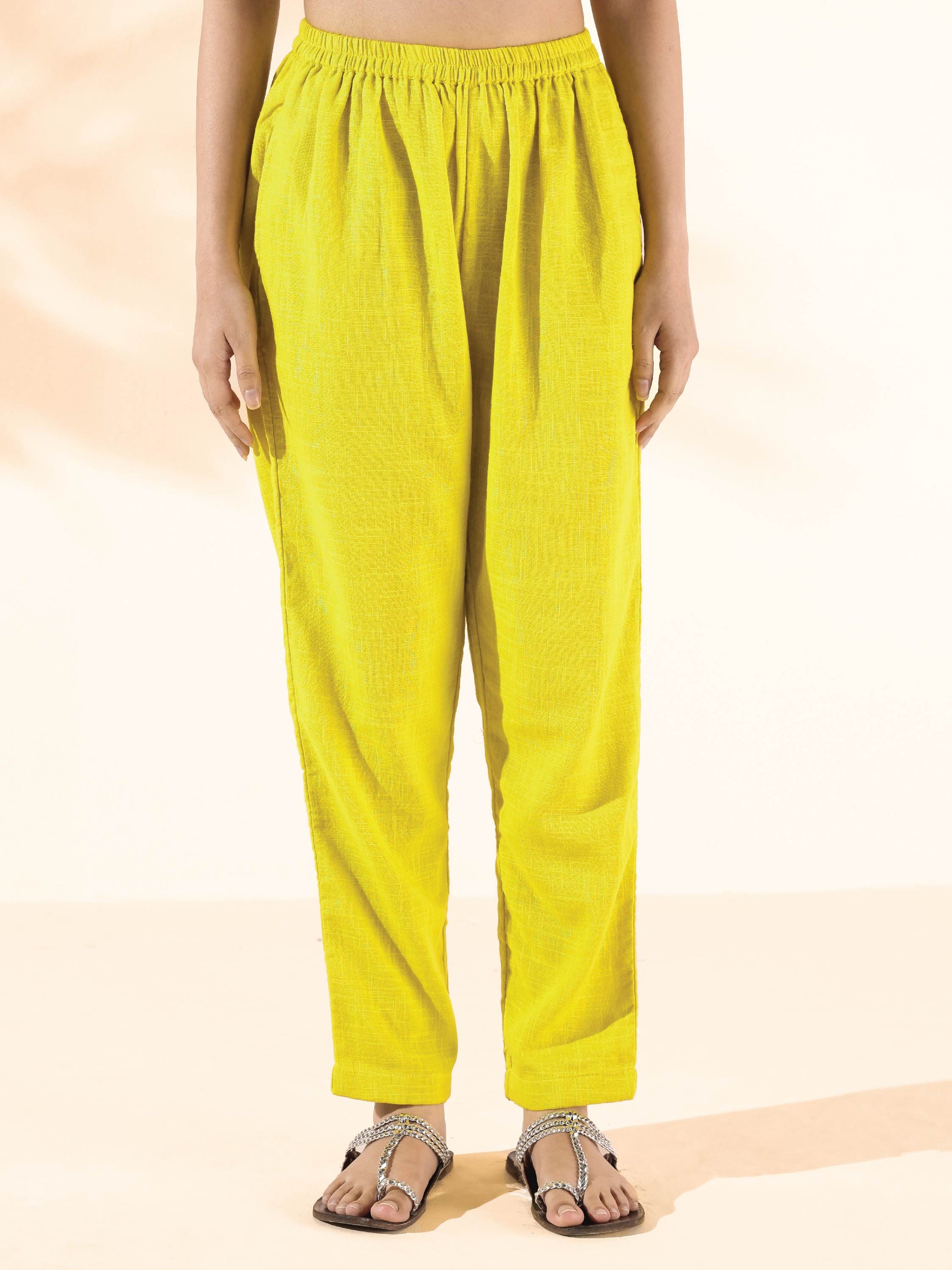 trueBrowns Lime Cotton Dobby Flared Co-ord Set - Swadesiicart
