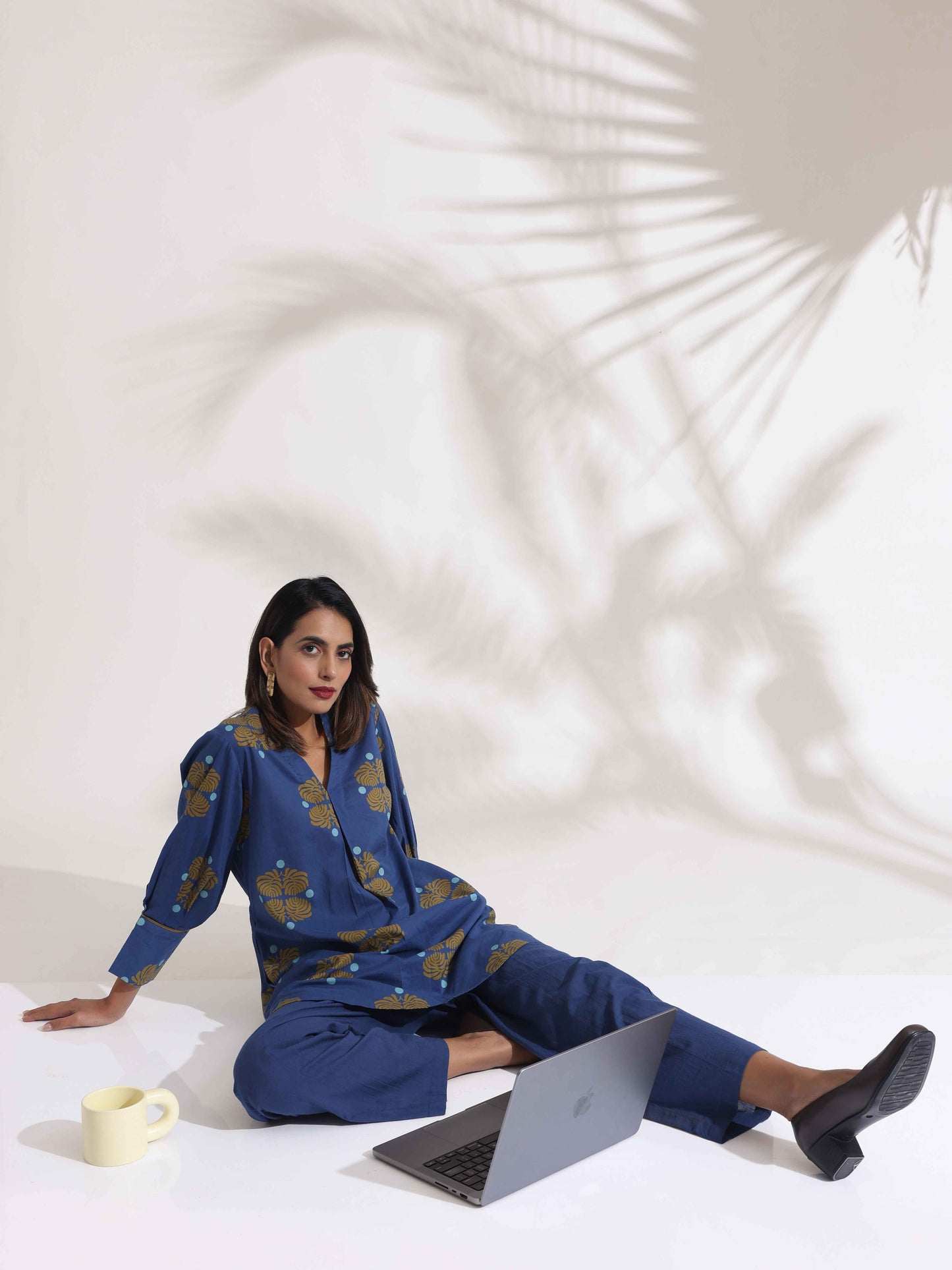 trueBrowns Blue Cotton Print Top & Pants Co-ord Set - Swadesiicart