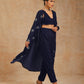 trueBrowns Midnight Blue Velvet Embroidered Jacket Set | Relove | Swadesiicart