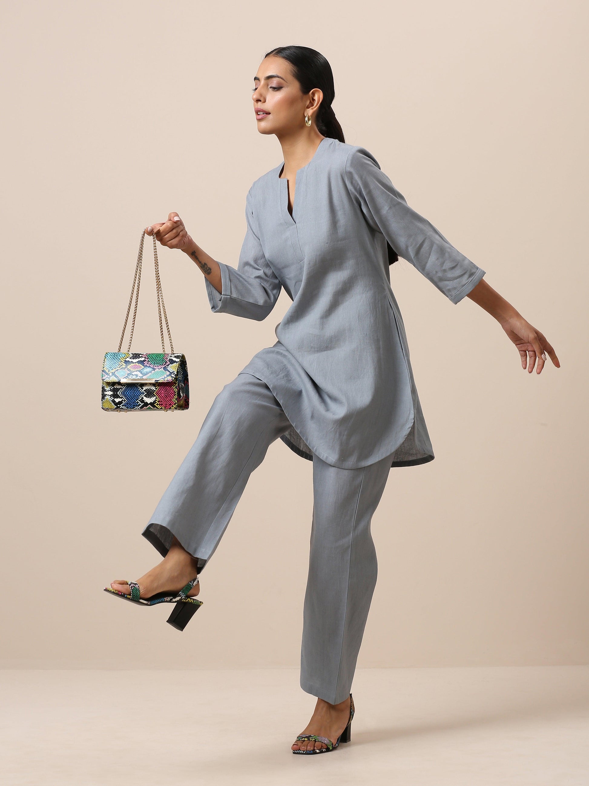 trueBrowns Cotton Steel Blue Short Co-Ord Set | Relove - Swadesiicart