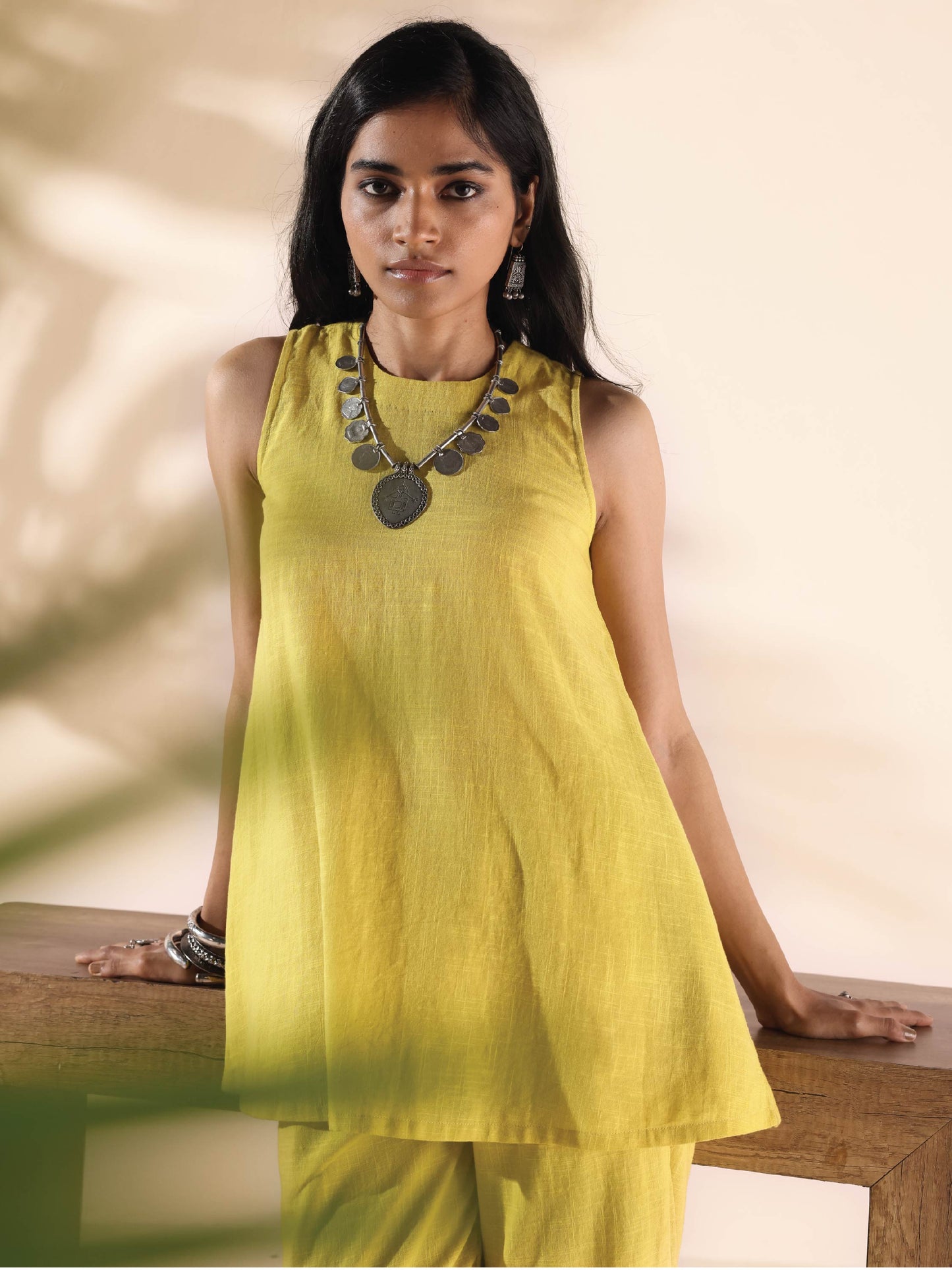 trueBrowns Lime Cotton Sleeveless Co-ord Set - Swadesiicart