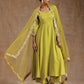 trueBrowns Lime Modal Satin Anarkali Set | Swadesiicart