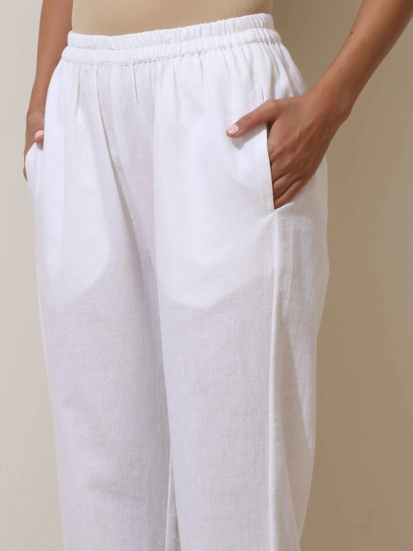trueBrowns White Cotton Linen Kurta Pant Set | Swadesiicart