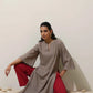 trueBrowns Grey Cotton Linen Kurta Pant Set | Swadesiicart