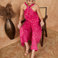 InWeave Women's Fuchsia S Print Twisted Neckline Kurta Pant Set - Swadesiicart